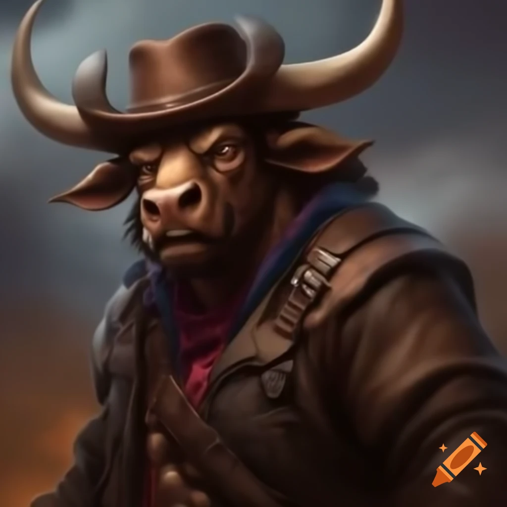 Cowboy Minotaur character in a creative fantasy setting