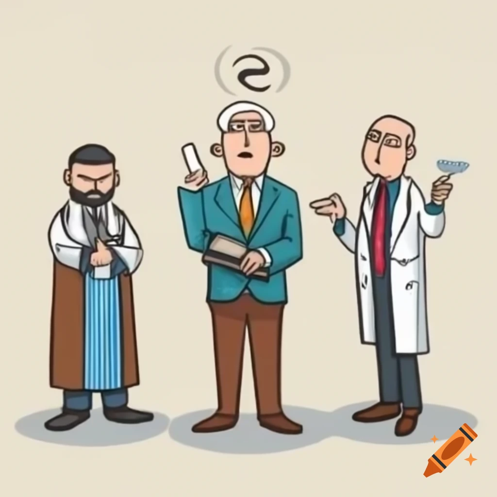 Drawing of a politician, priest, and doctor standing together