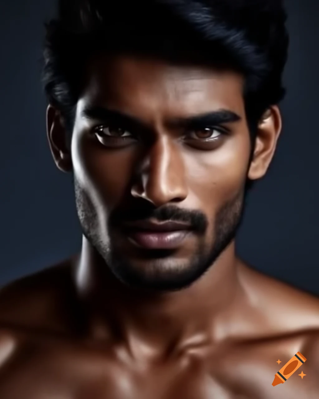 Close-up portrait of muscular South Asian man