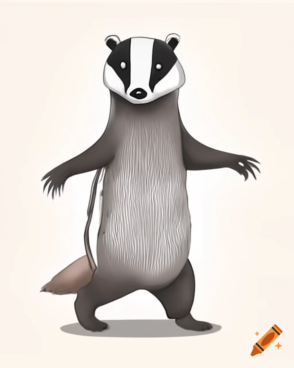Badger standing on hind legs with arms apart, pencil drawing for children