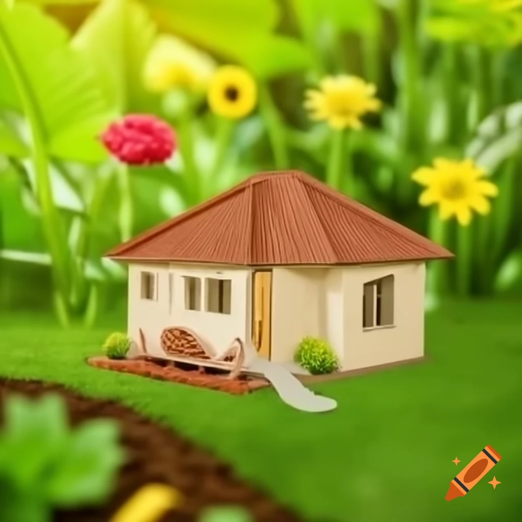 Small garden with selected flowers and sunflower seeds seedlings