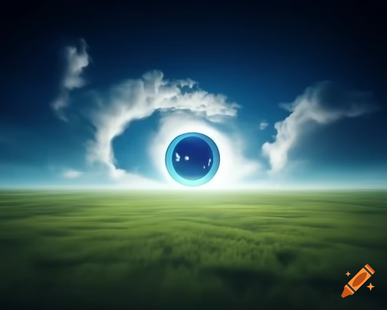 Panoramic view of wide open field in photorealistic 3D rendering