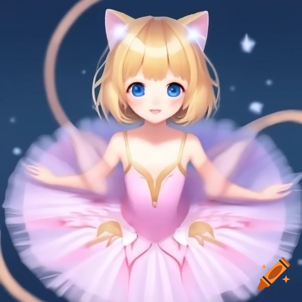 Anime ballerina with blonde hair and cat features in pink tutu