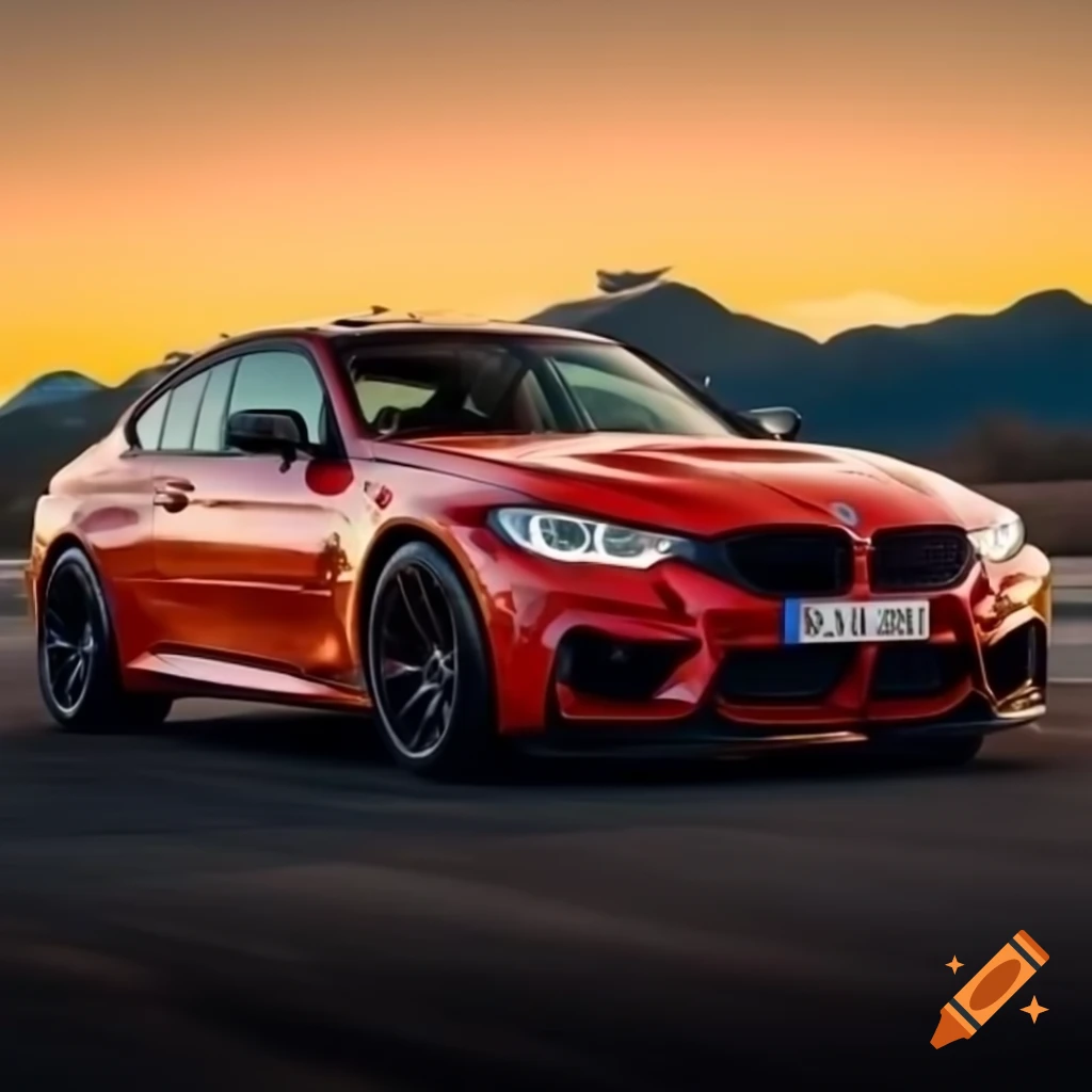 BMW M4 against a sunset backdrop