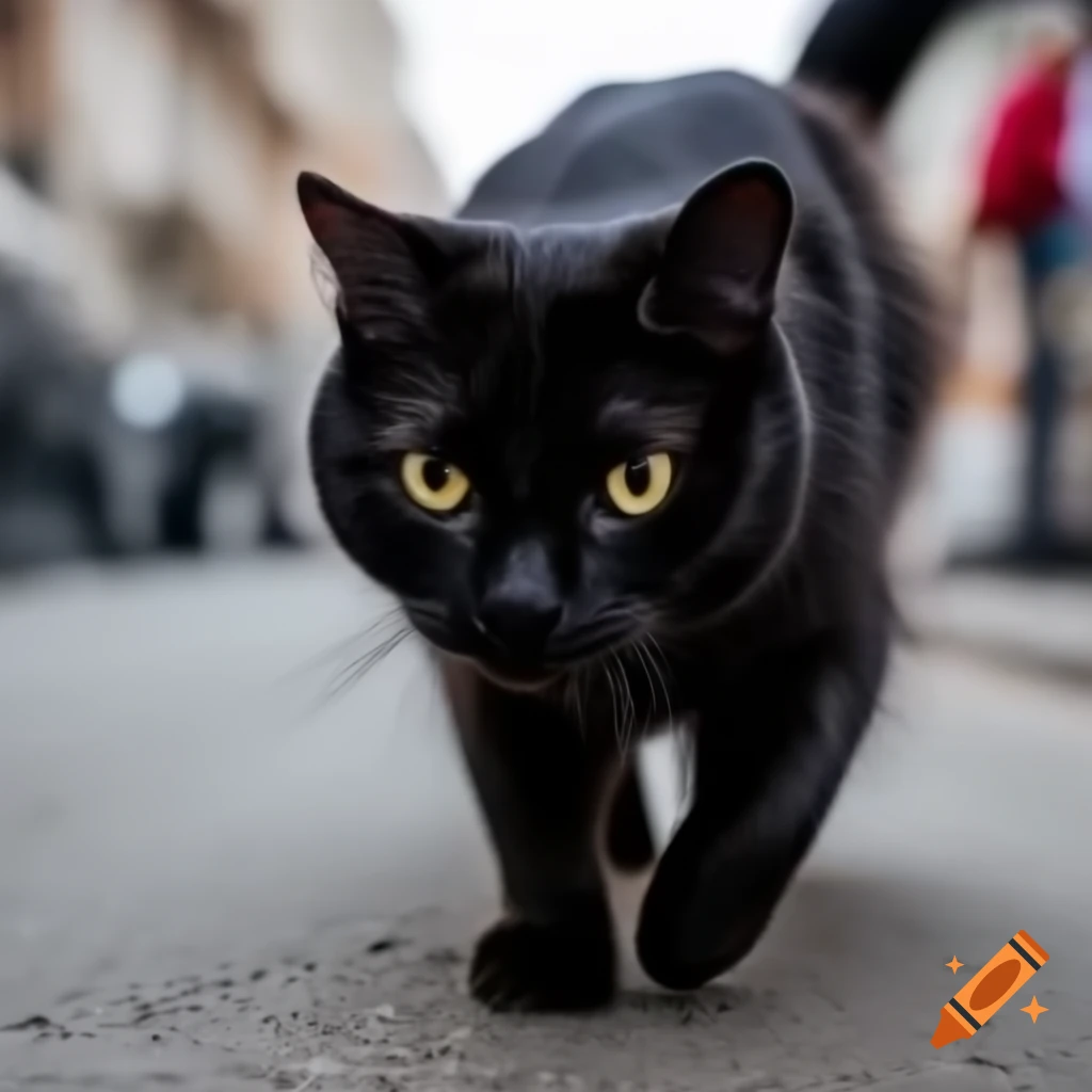 Black cat walking on the street