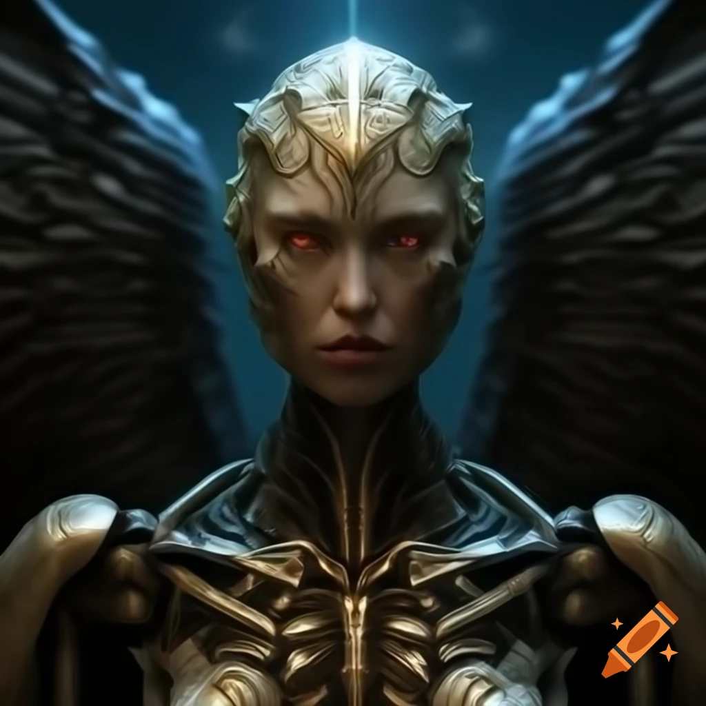 Alien Angel Goddess Queen Adalline in Cosmic Dream War, calmly addressing heroes