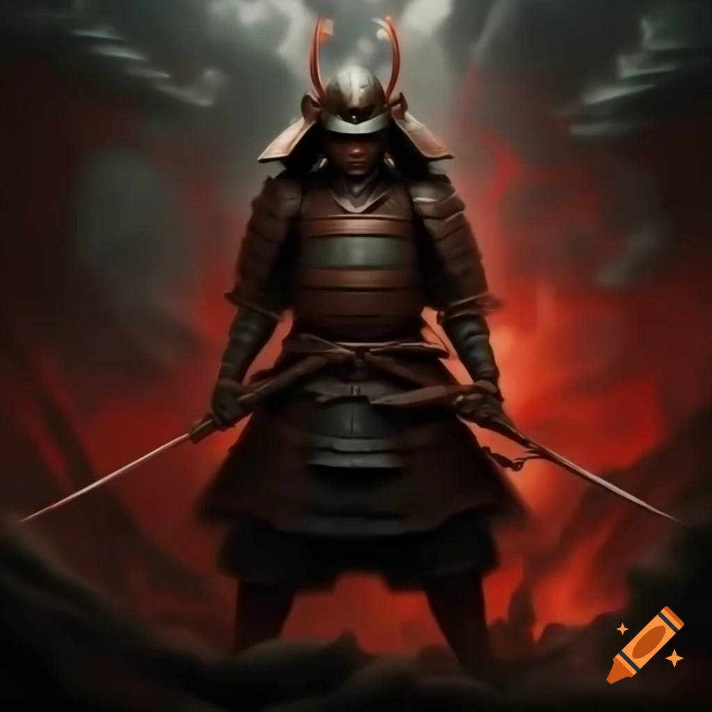 Samurai engaged in battle with demons