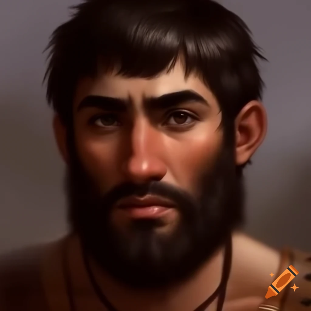 Headshot of ancient Mesopotamian figure Enkidu with beard
