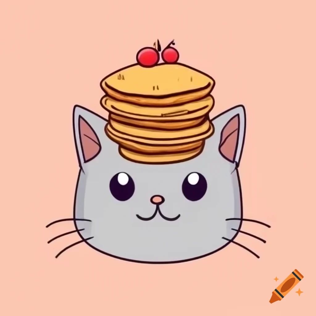 Cat balancing pancakes on its head