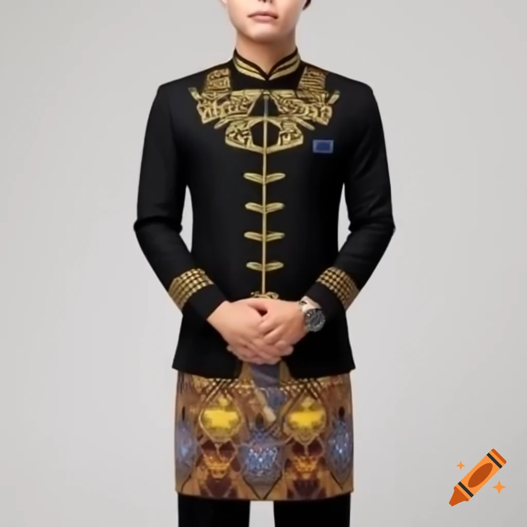 Attractive 20-year-old man wearing traditional Javanese clothing