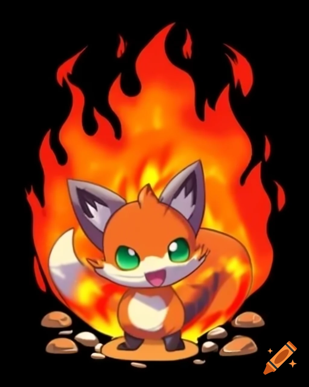 Fiery fox creature inspired by Japanese monsters