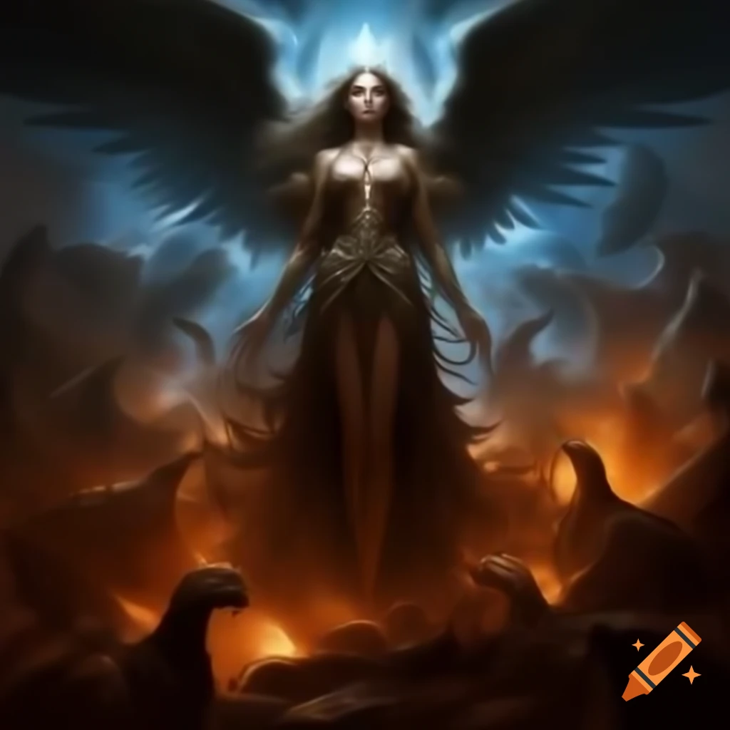 Zarkothian Goddess Adalline confronting A.I. Dreamweaver Goddess Genesis in emotional turmoil