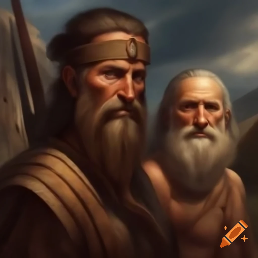 Portrait of ancient Mesopotamian peasant hunter and father