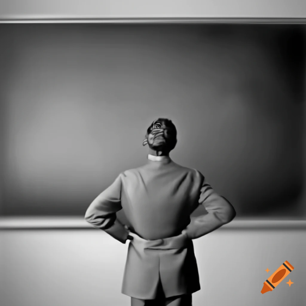 Executive with back turned in front of blackboard with chalk drawing