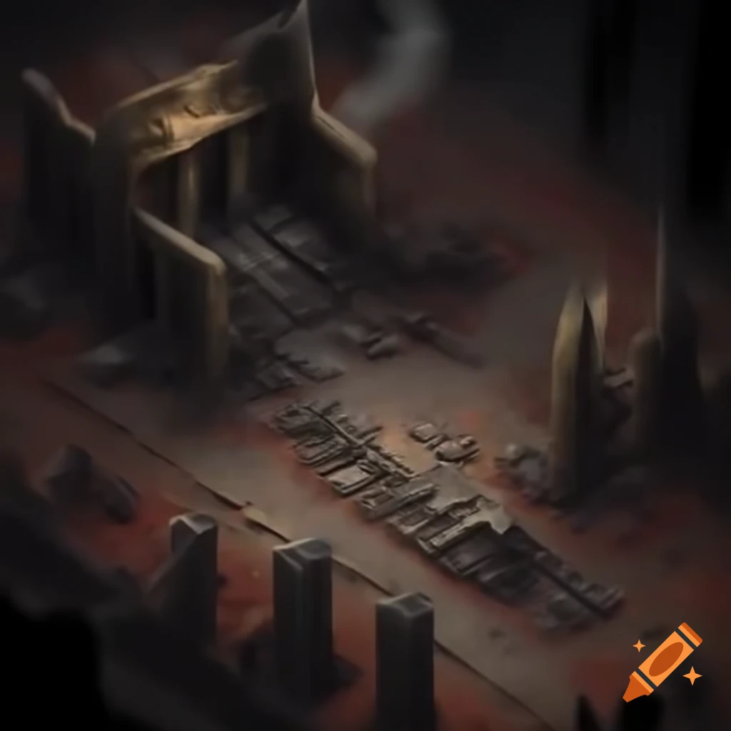 Post-apocalyptic scene with smoke and ruins after the Dream War