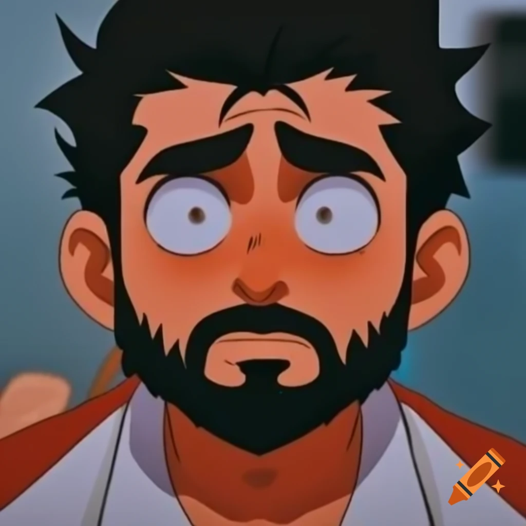 Cute anime character with big eyes and a beard