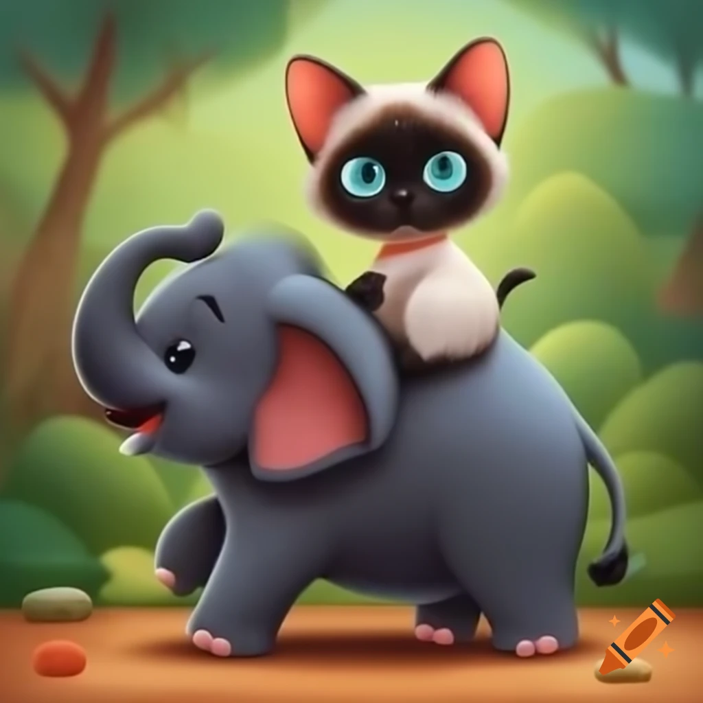 Siamese cat riding an elephant