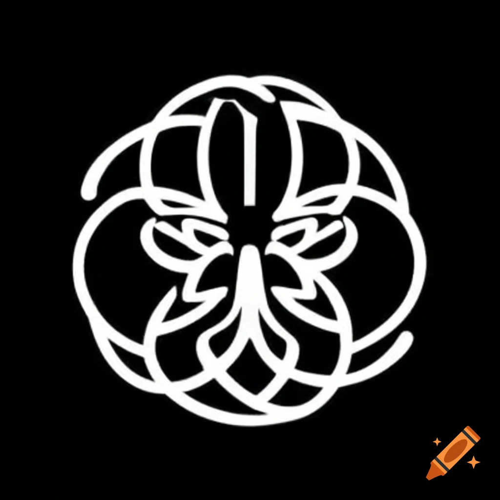 White orchid symbol on black background