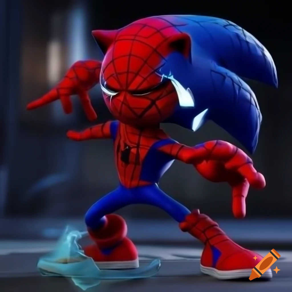 Spiderman battling Sonic the Hedgehog