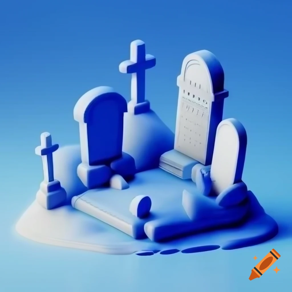 Casual art style illustration of a bluish graveyard on craiyon