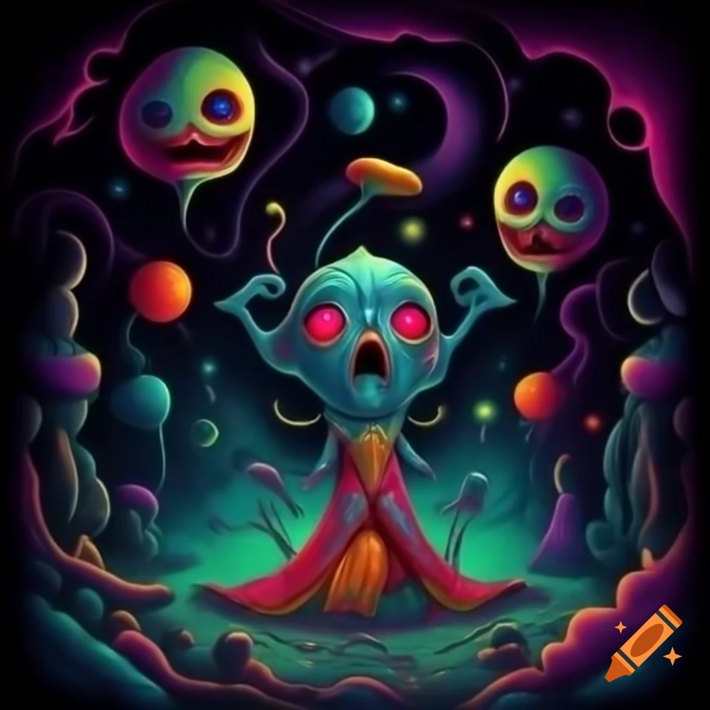 Surreal and eerie circus scene with trippy visuals