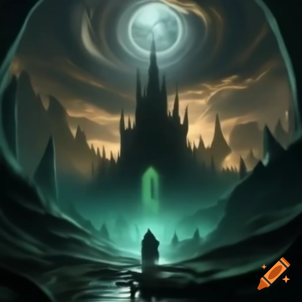 Alien planet with towering jagged rock formations resembling Gothic cathedral spires