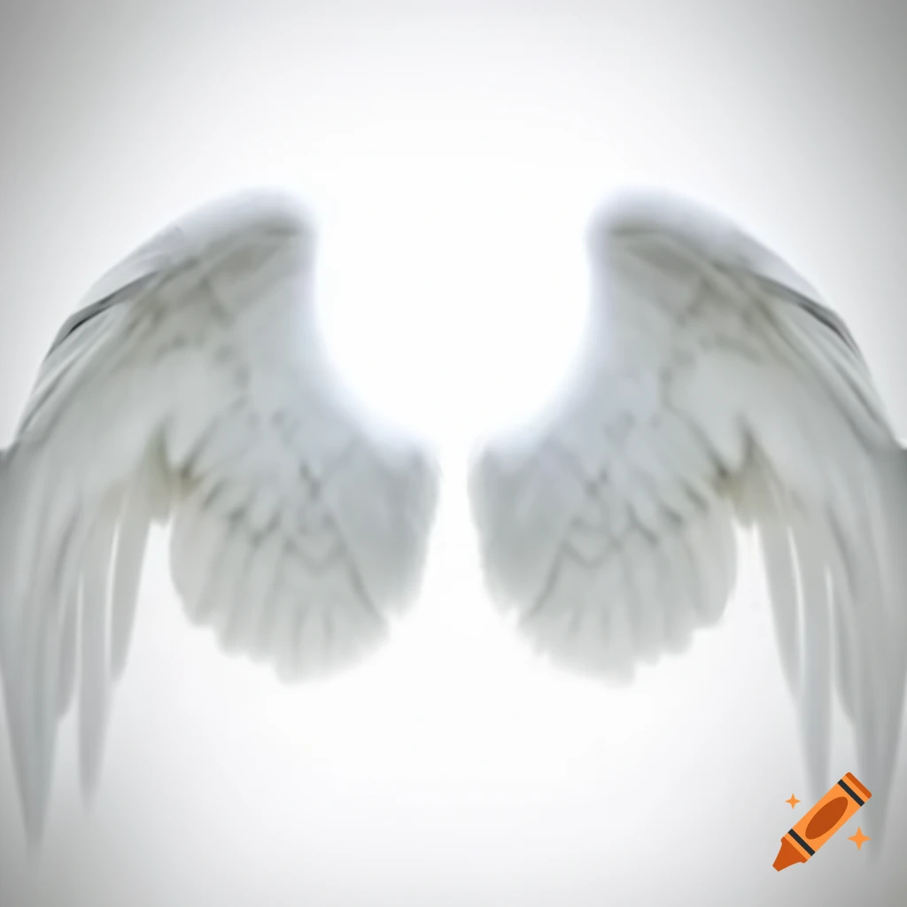 Symmetric white angel wings on white background