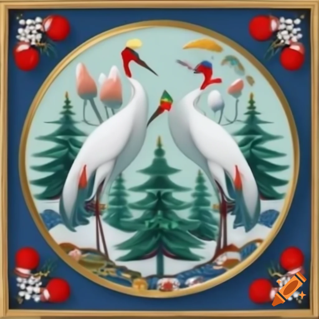 Christmas cloisonné forest scene blending Native Salish and Russian fairytale designs