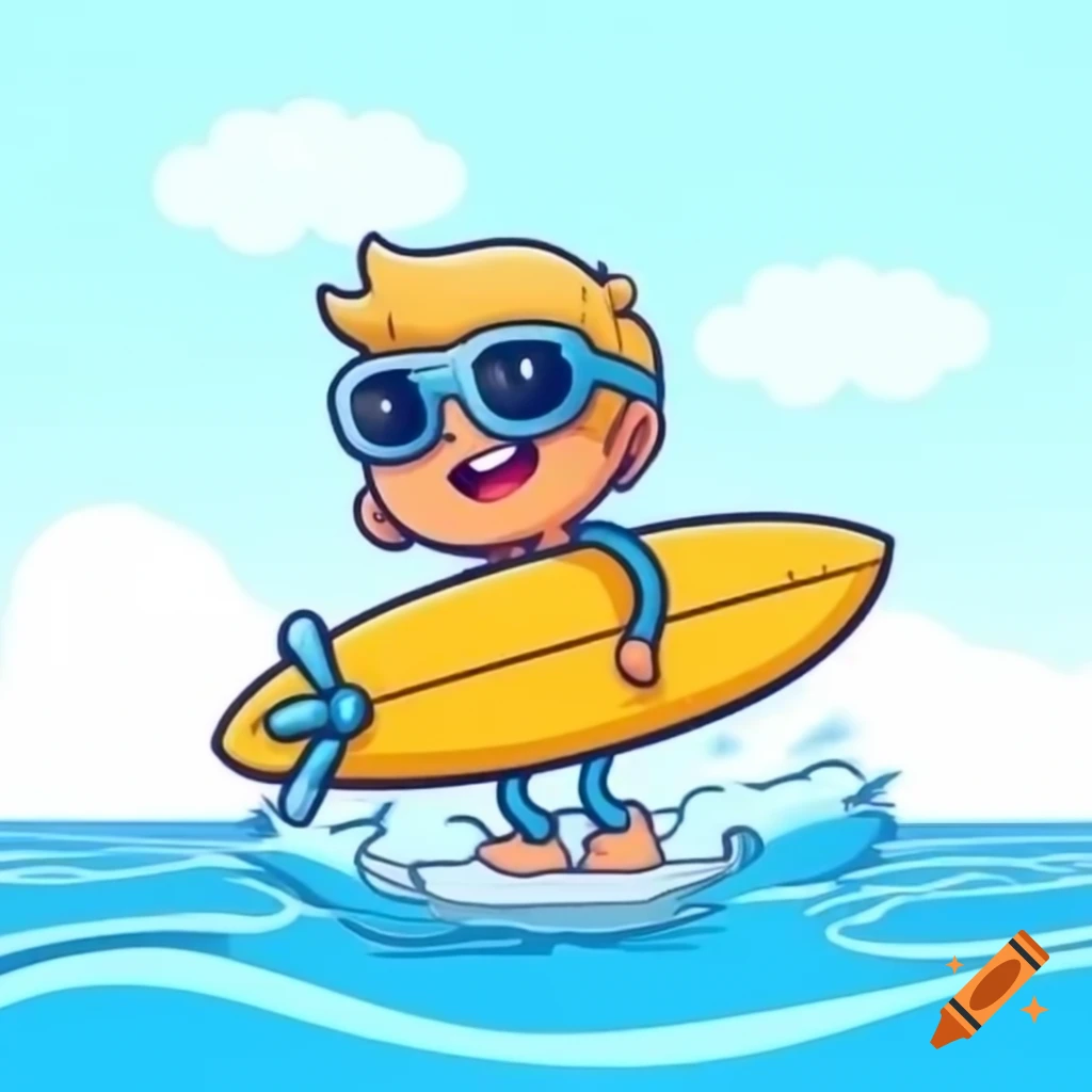 Cartoon surfboard floating on water