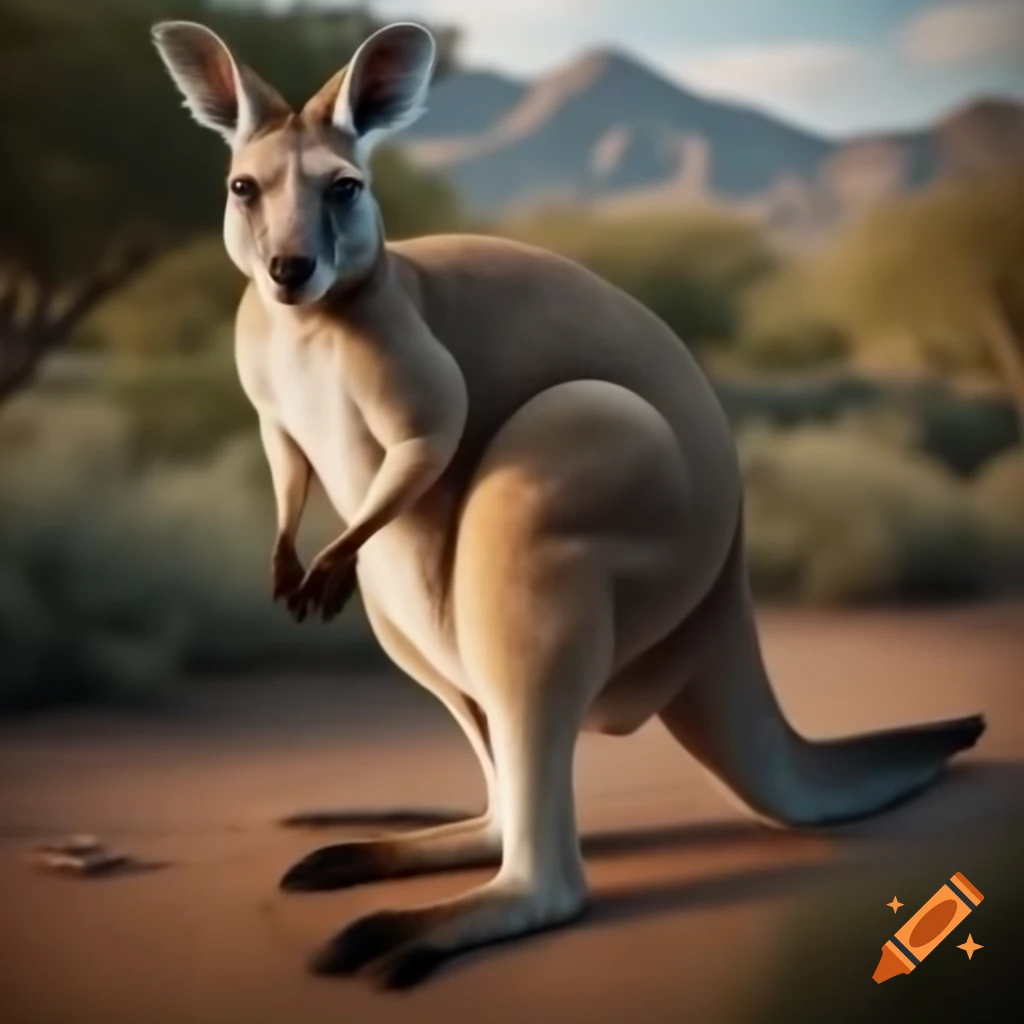 Detailed landscape featuring a realistic kangaroo in Magic: The Gathering style