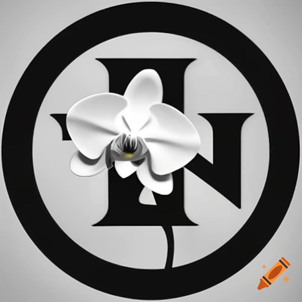 White orchid symbol on black background