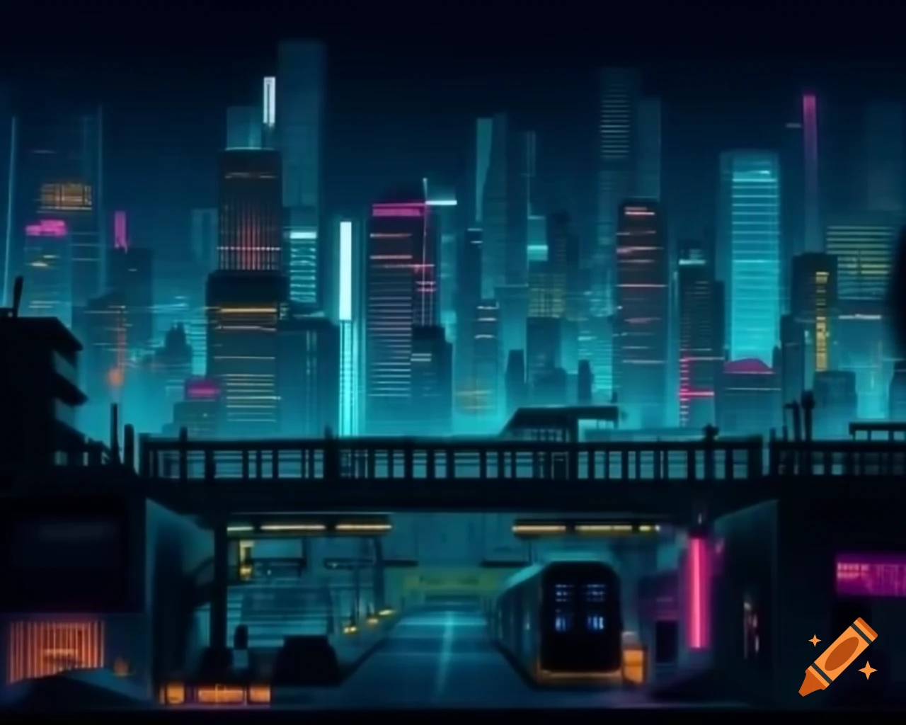 16-bit neon cityscape at night with metro elements