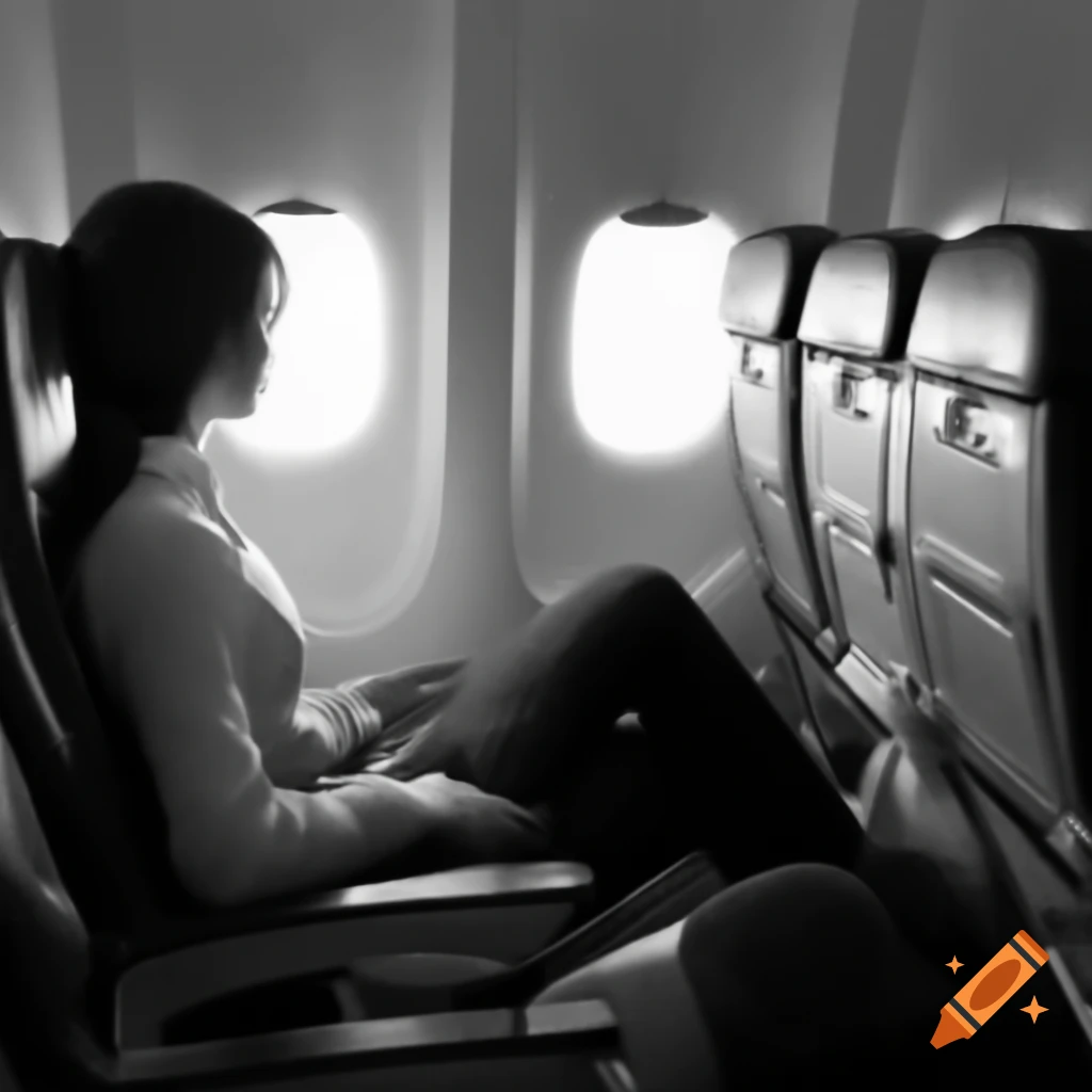 Zoned out airplane rider with unfriendly expression
