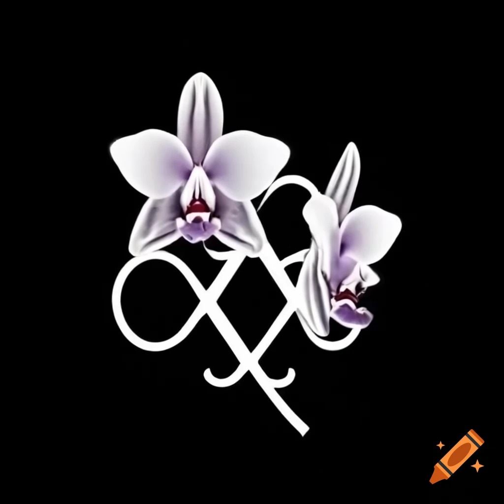 White orchid symbol on black background