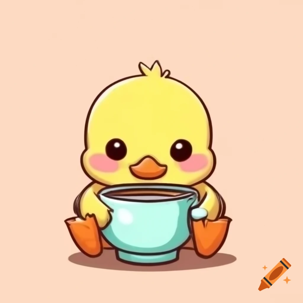Cute duckling drinking tea illustration