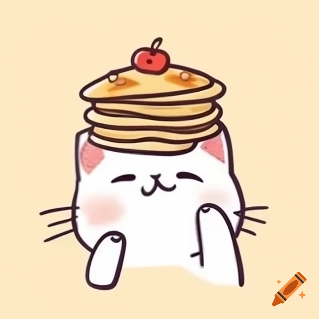 Cat balancing pancakes on its head