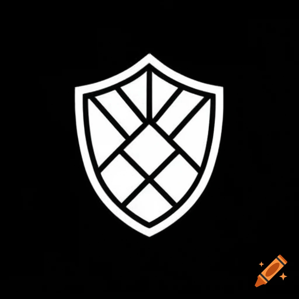 White shield icon on black background