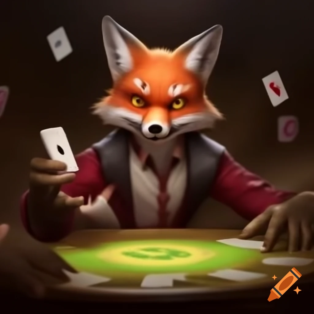 Fox performing magic tricks with playing cards