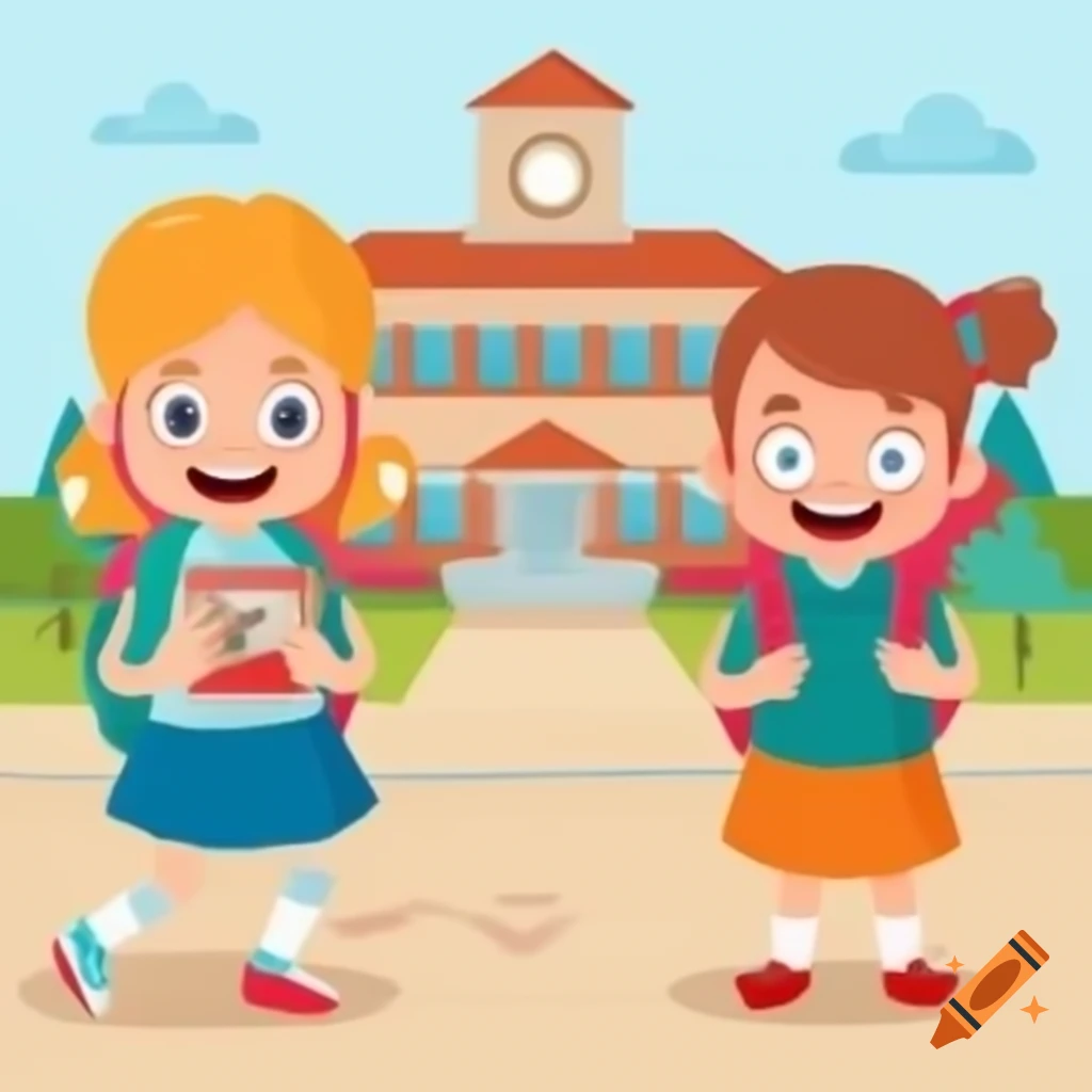 Cartoon style depiction of a school building
