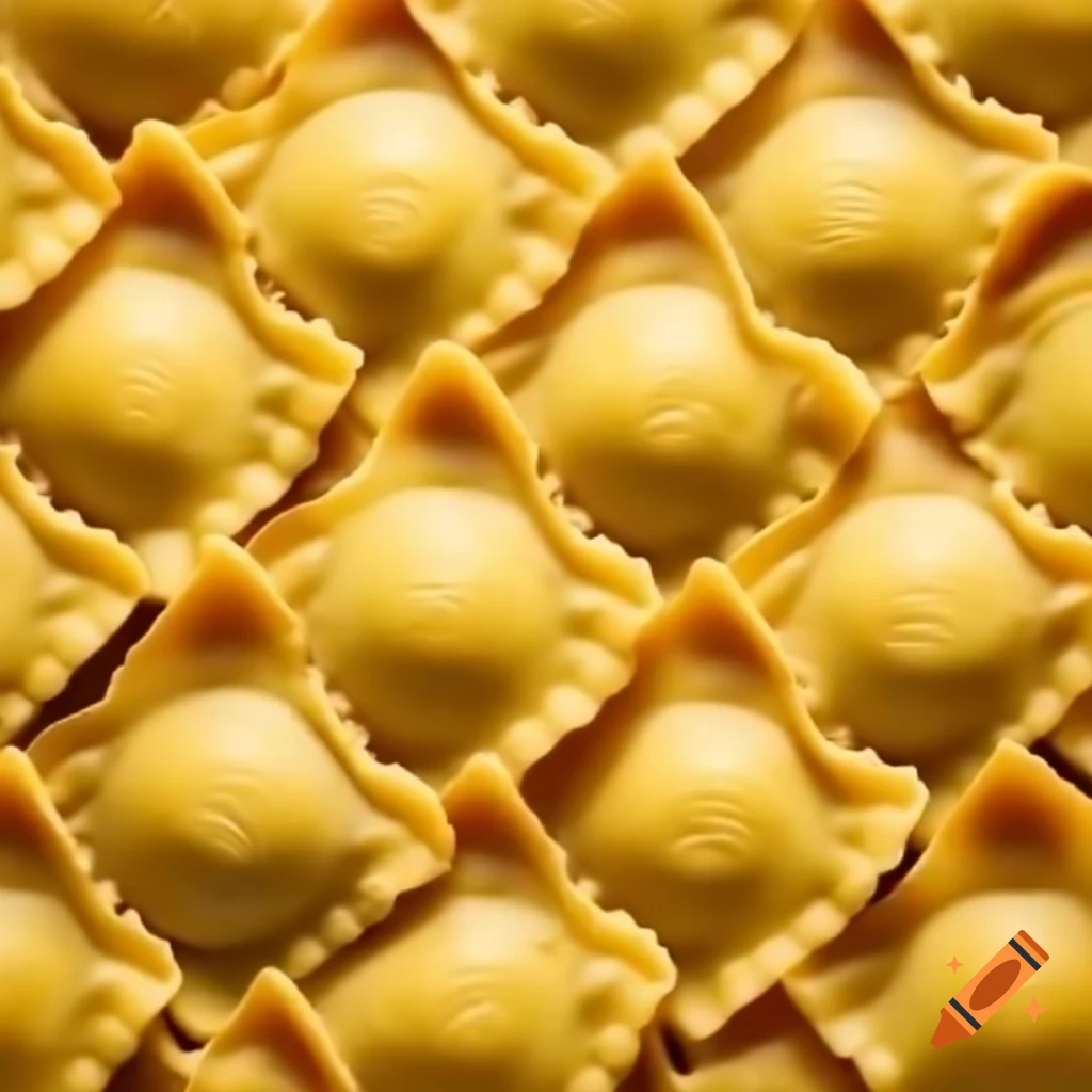 Realistic image of squared ravioli with zig-zagged edges