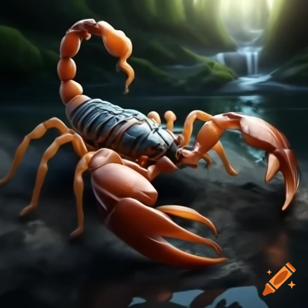 Highly detailed landscape featuring a realistic scorpion in Magic: The Gathering style