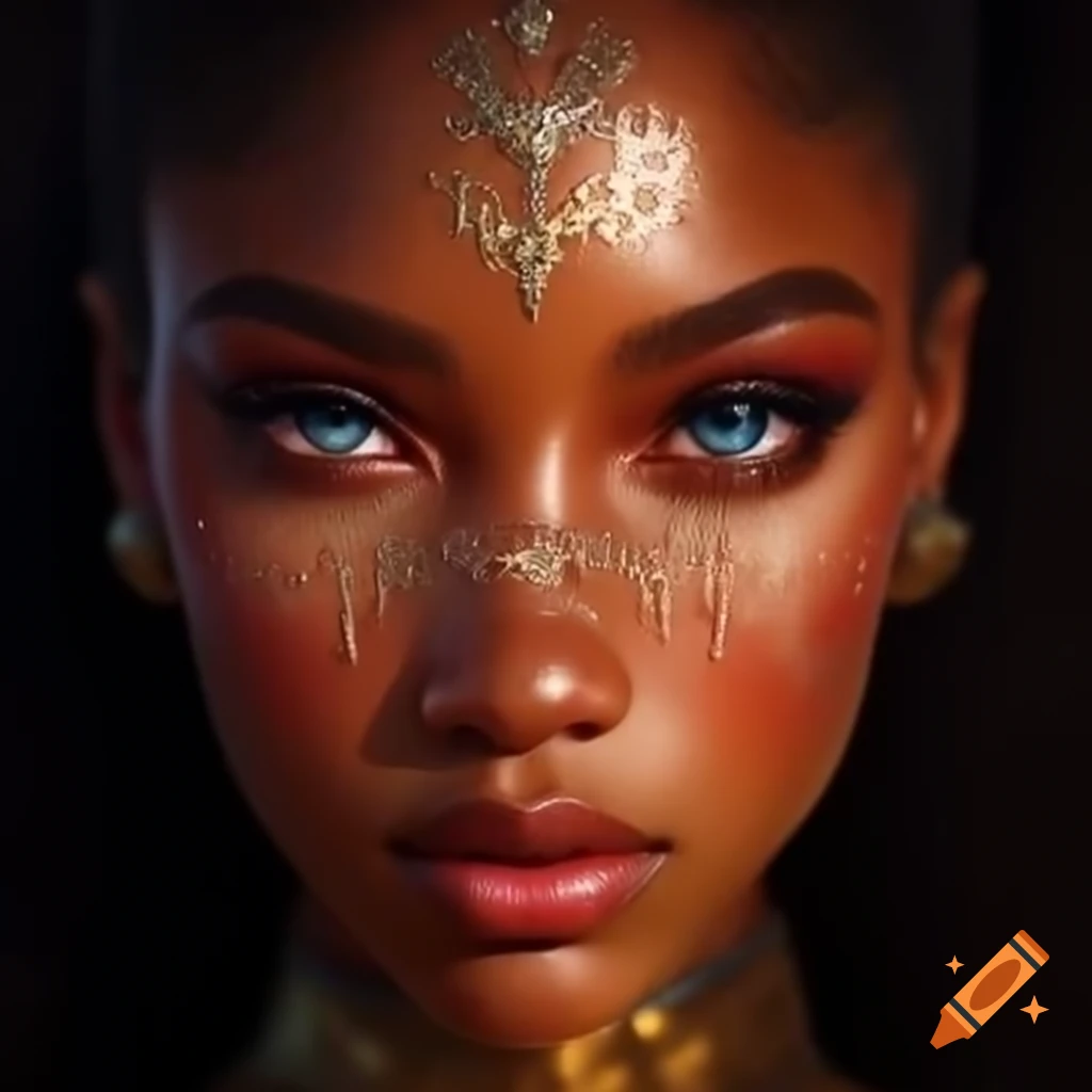 High fashion portrait of exotic young female in Sun King style, facing camera