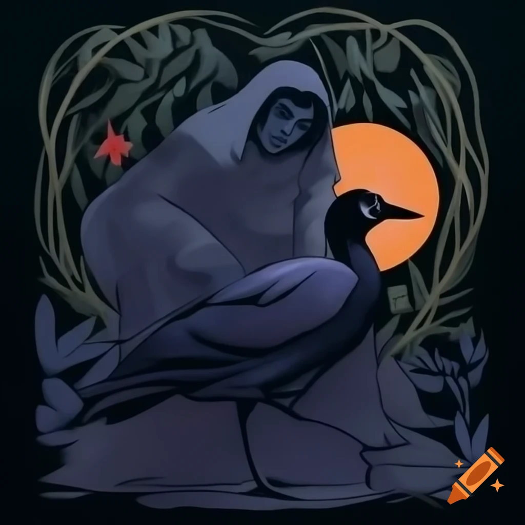 Mystical Curandera Raven and elegant Mother Goose in illustrated style