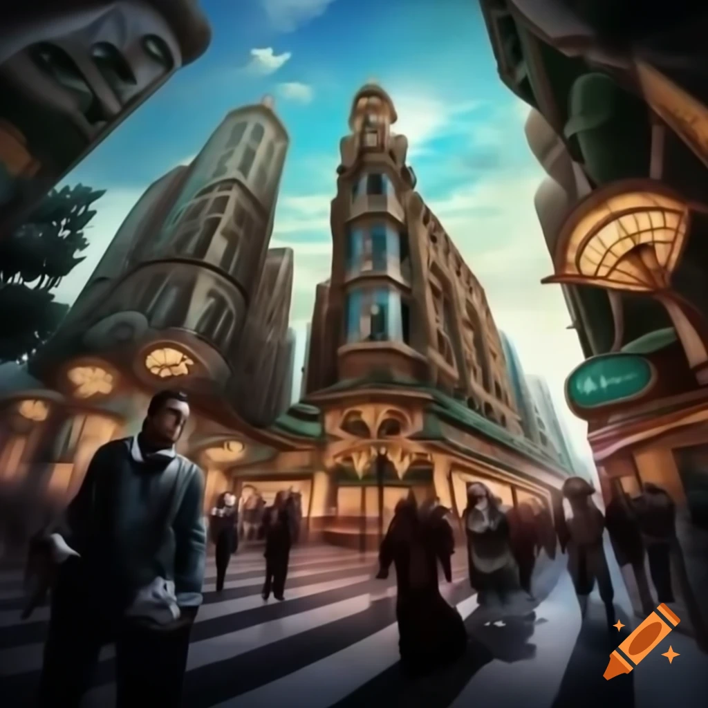 Vibrant oil painting of urban life in Baroque style at grand city intersection