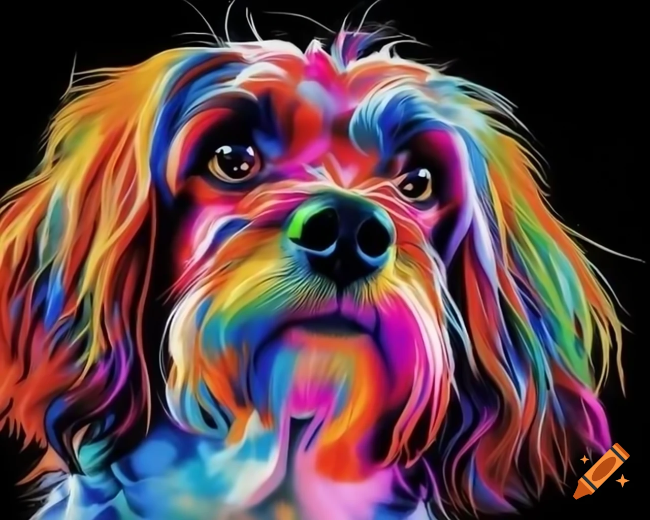 Close-up of dog snout in colorful pop art style inspired by Warhol