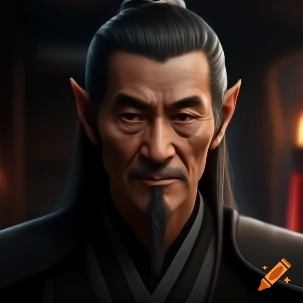 Middle-aged Asian half-elf wizard figure