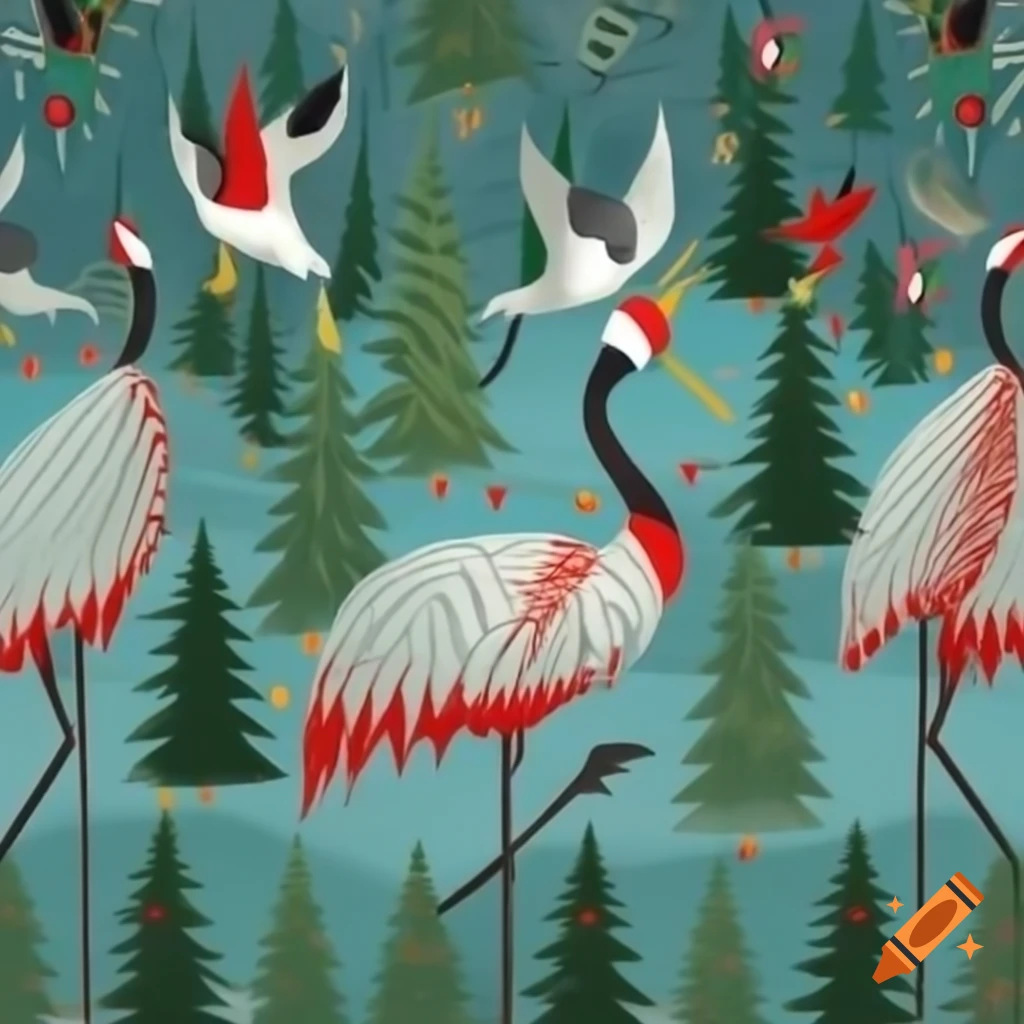 Christmas cloisonné forest scene blending Native Salish and Russian fairytale designs