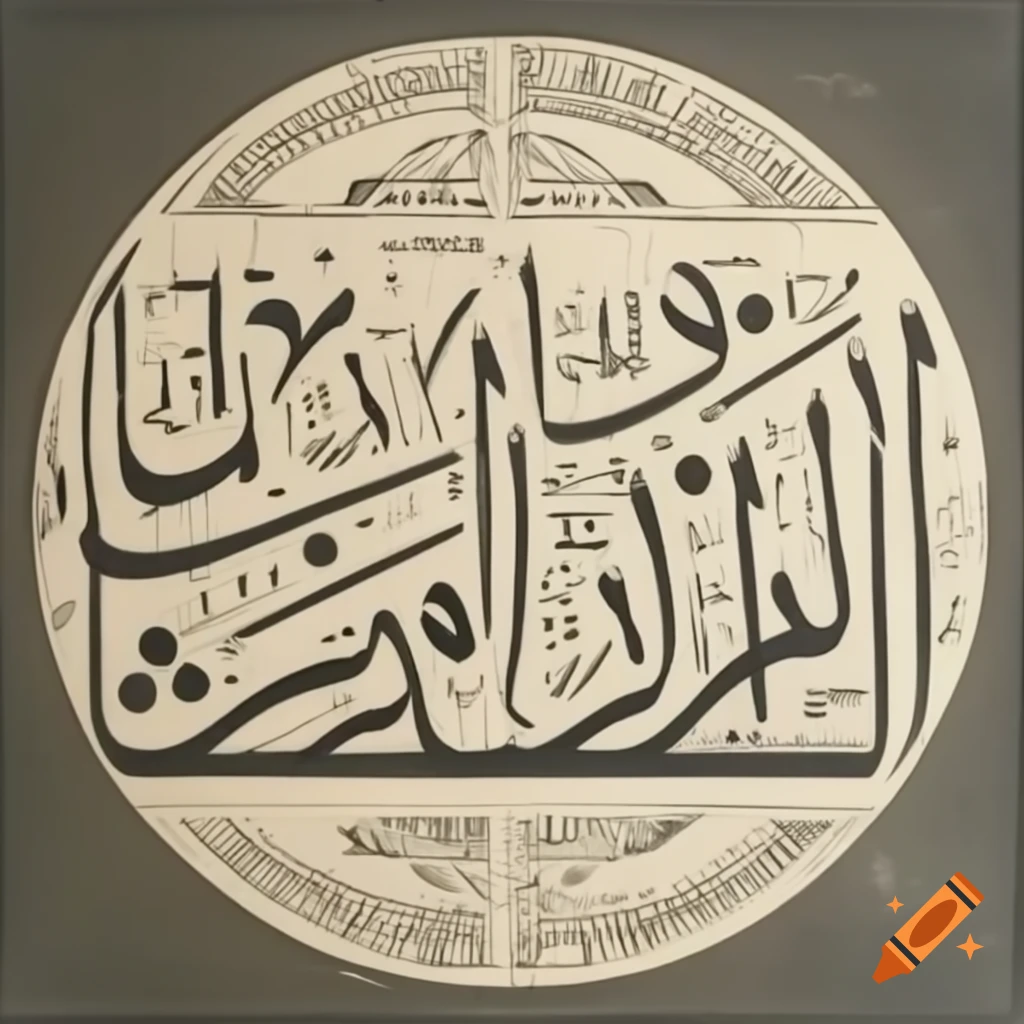 Stone lithograph of action scene from 'The Arabian Nights' with Islamic calligraphy