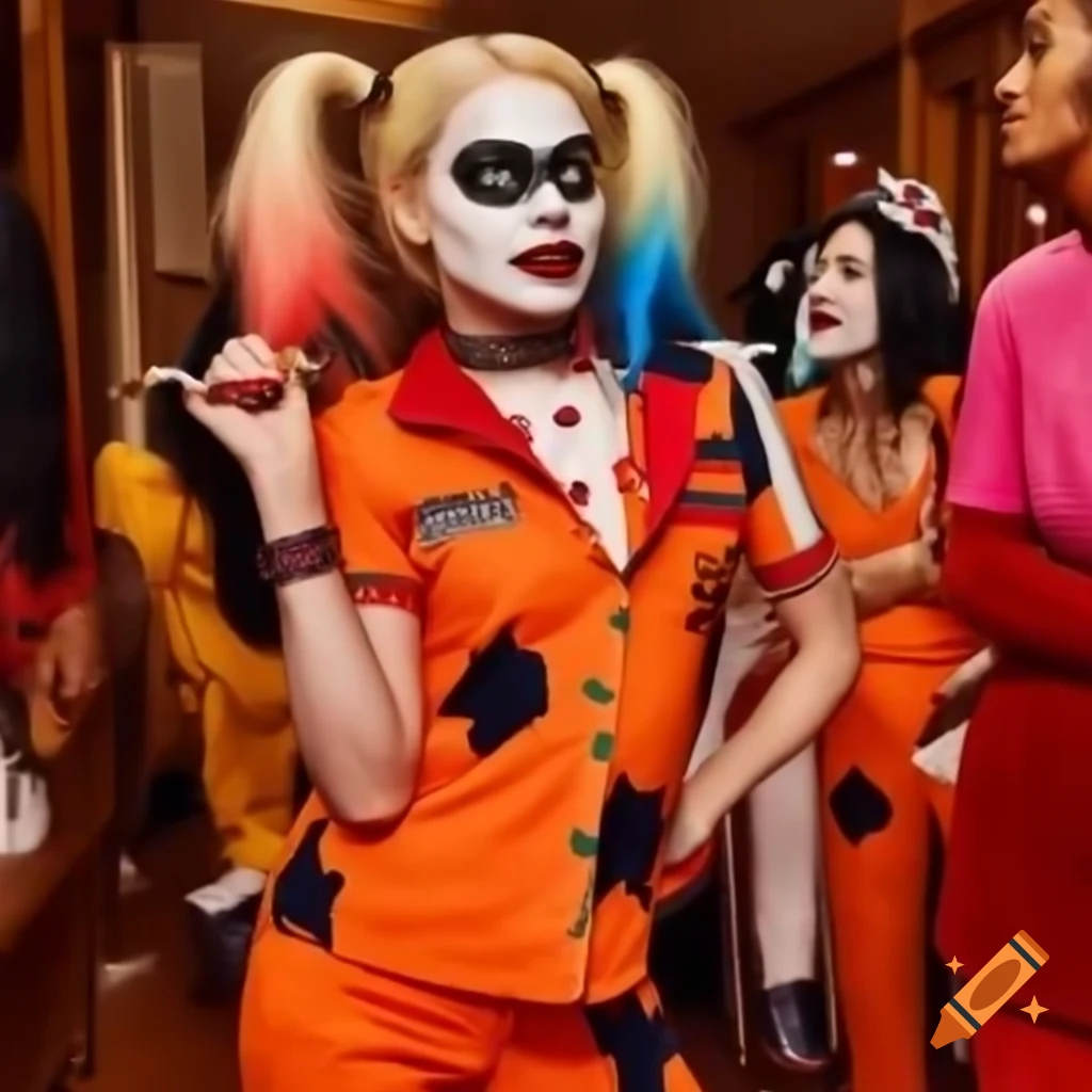 Harley Quinn in orange nurse scrubs