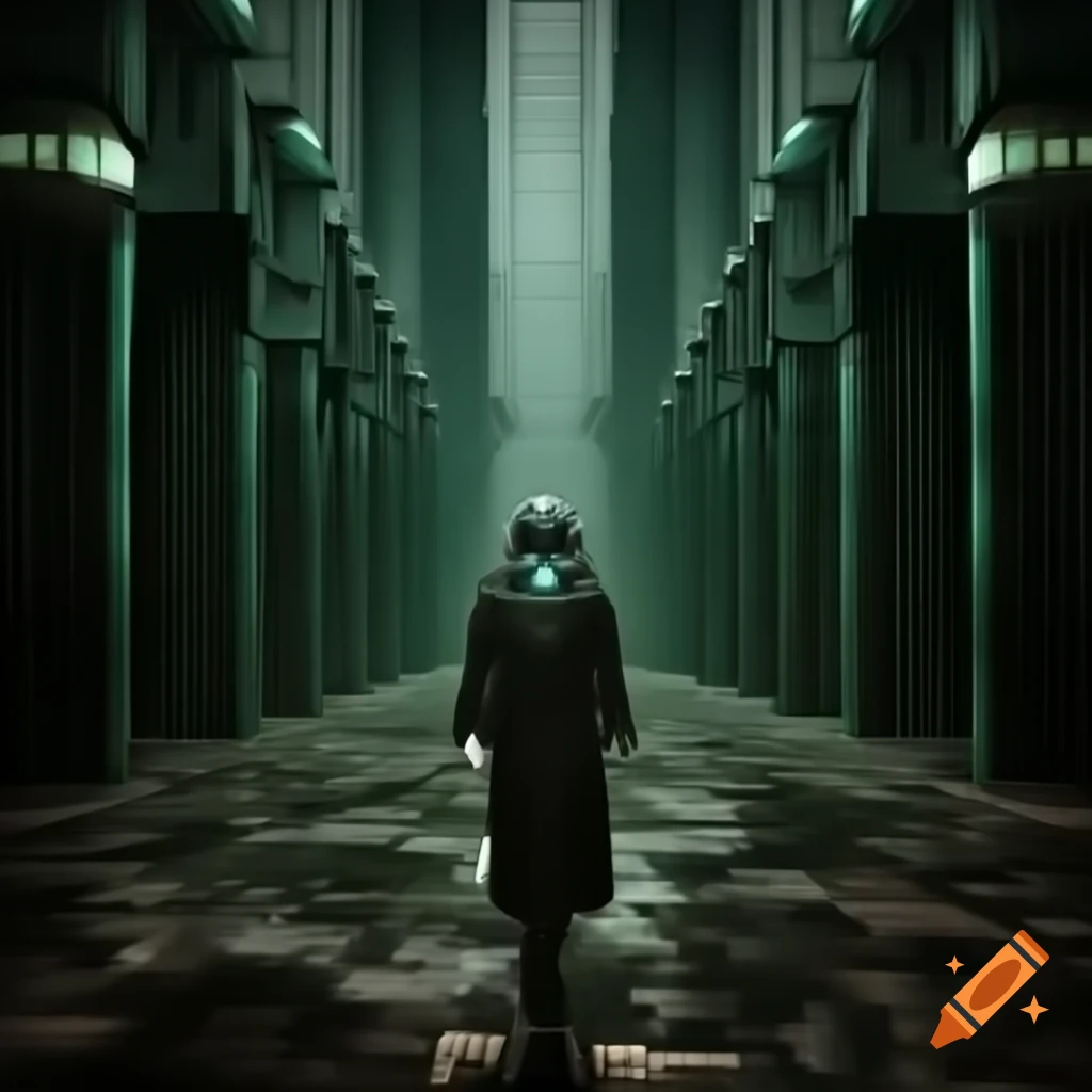 Dystopian future envisioned with Art Deco geometric elegance in deep blues and teals